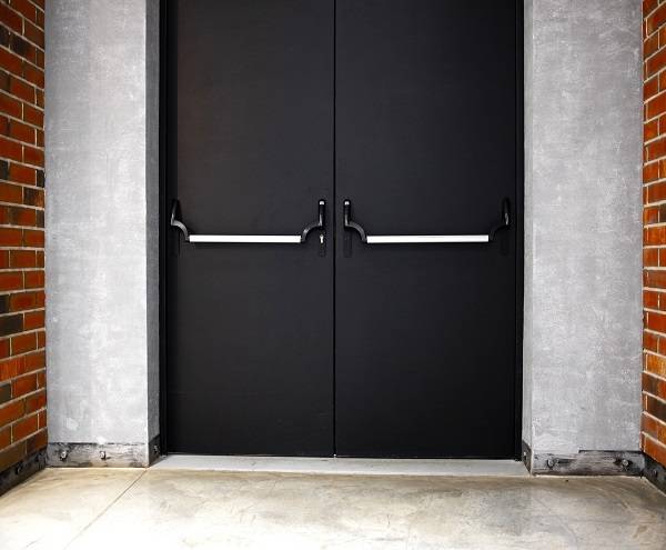 Double steel emergency exit black door with panic bar